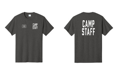 NYC Factory Unisex Custom Logo Camp Staff T-Shirt - CAMP STAFF + Your Logo + Back - Dark Heather Grey