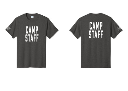 NYC Factory Unisex Custom Logo Camp Staff T-Shirt - Front + Back + Your Logo Sleeve - Dark Heather Grey