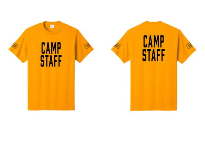 NYC Factory Unisex Custom Logo Camp Staff T-Shirt - Front + Back + Your Logo Sleeves - Gold