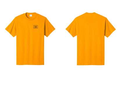 NYC Factory Custom Logo Camp Staff T-Shirt, Condensed Lettering - Your Logo Only - Gold