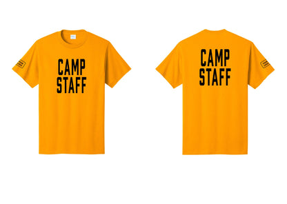 NYC Factory Unisex Custom Logo Camp Staff T-Shirt - Front + Back + Your Logo Sleeve - Gold
