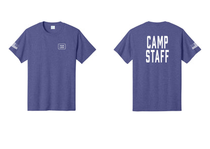 NYC Factory Unisex Custom Logo Camp Staff T-Shirt - Your Logo + Back + US Flag Sleeve - Heather Purple