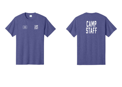 NYC Factory Custom Logo Camp Staff T-Shirt, Condensed Lettering - CAMP STAFF + Your Logo + Back - Heather Purple