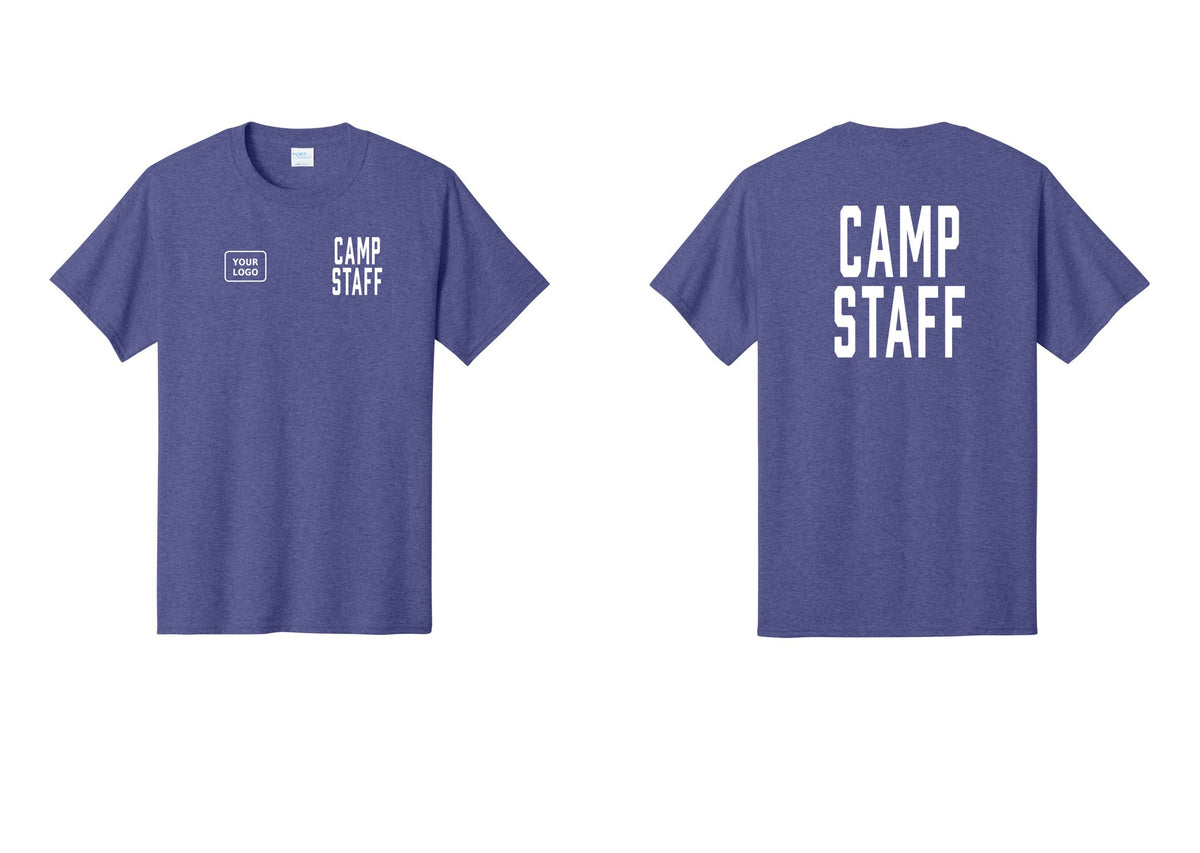 NYC Factory Unisex Custom Logo Camp Staff T-Shirt - CAMP STAFF + Your Logo + Back - Heather Purple