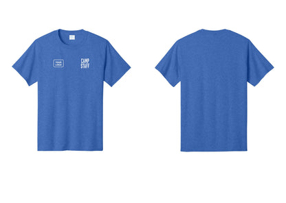 NYC Factory Custom Logo Camp Staff T-Shirt, Condensed Lettering - CAMP STAFF + Your Logo - Heather Royal