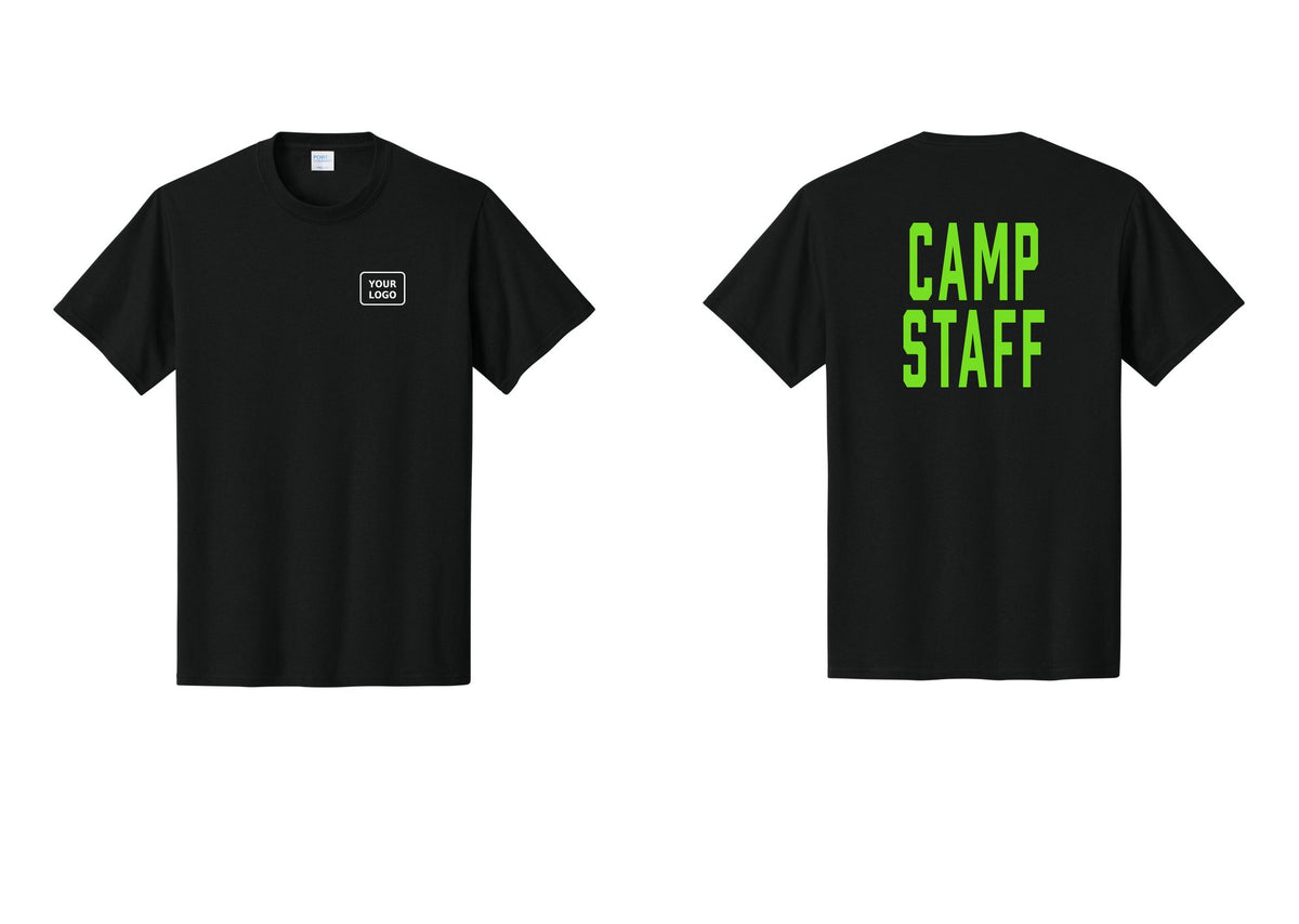 NYC Factory Unisex Custom Logo Camp Staff T-Shirt - Your Logo + Back - Black / Neon