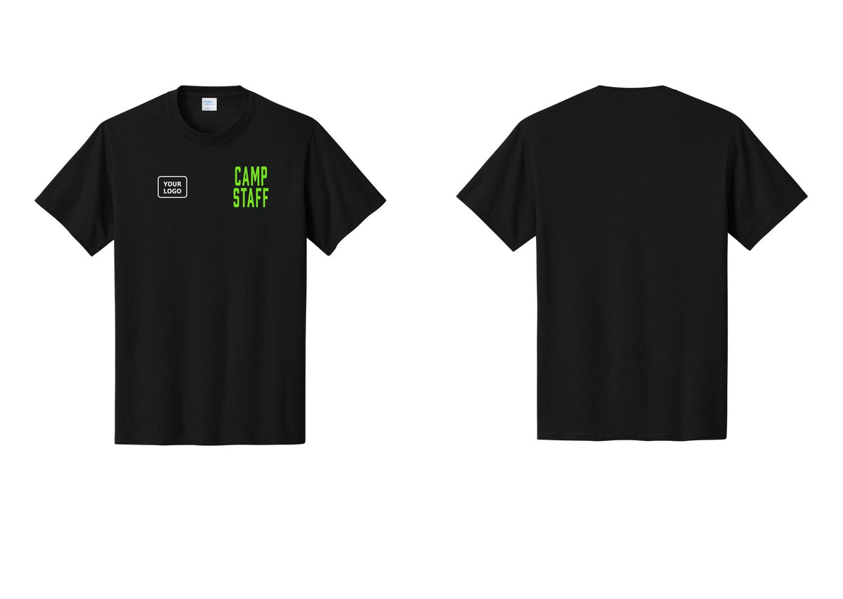 NYC Factory Unisex Custom Logo Camp Staff T-Shirt - CAMP STAFF + Your Logo - Black / Neon