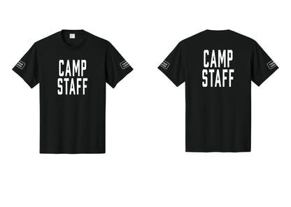 NYC Factory Unisex Custom Logo Camp Staff T-Shirt - Front + Back + Your Logo Sleeves - Black