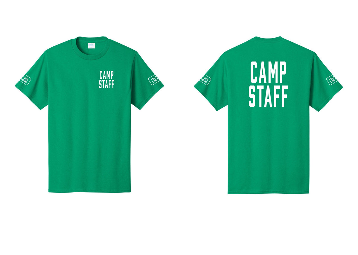 NYC Factory Unisex Custom Logo Camp Staff T-Shirt - Chest + Back + Your Logo Sleeves - Kelly