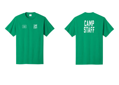 NYC Factory Custom Logo Camp Staff T-Shirt, Condensed Lettering - CAMP STAFF + Your Logo + Back - Kelly