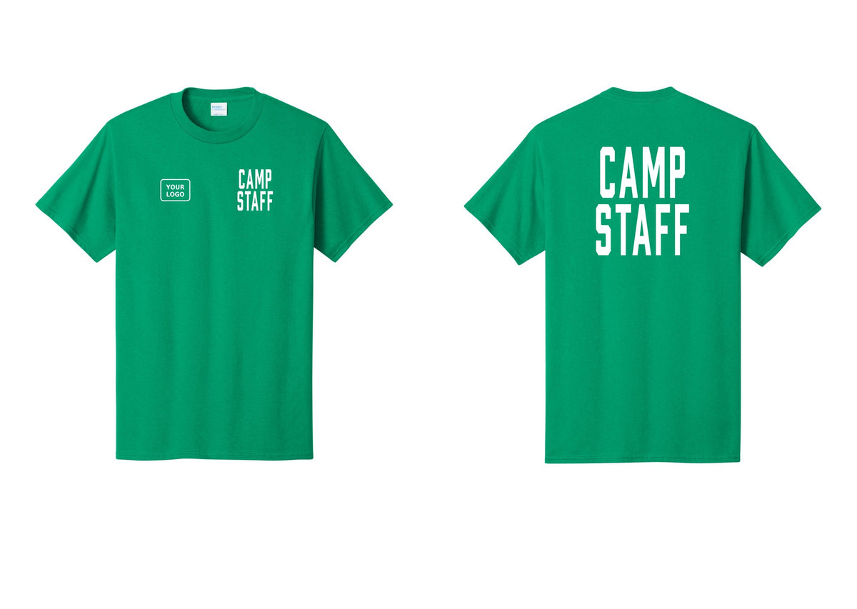 NYC Factory Unisex Custom Logo Camp Staff T-Shirt - CAMP STAFF + Your Logo + Back - Kelly