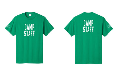 NYC Factory Custom Logo Camp Staff T-Shirt, Condensed Lettering - Front + Back + Your Logo Sleeve - Kelly