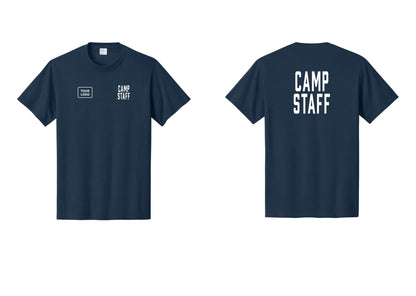 NYC Factory Custom Logo Camp Staff T-Shirt, Condensed Lettering - CAMP STAFF + Your Logo + Back - Navy
