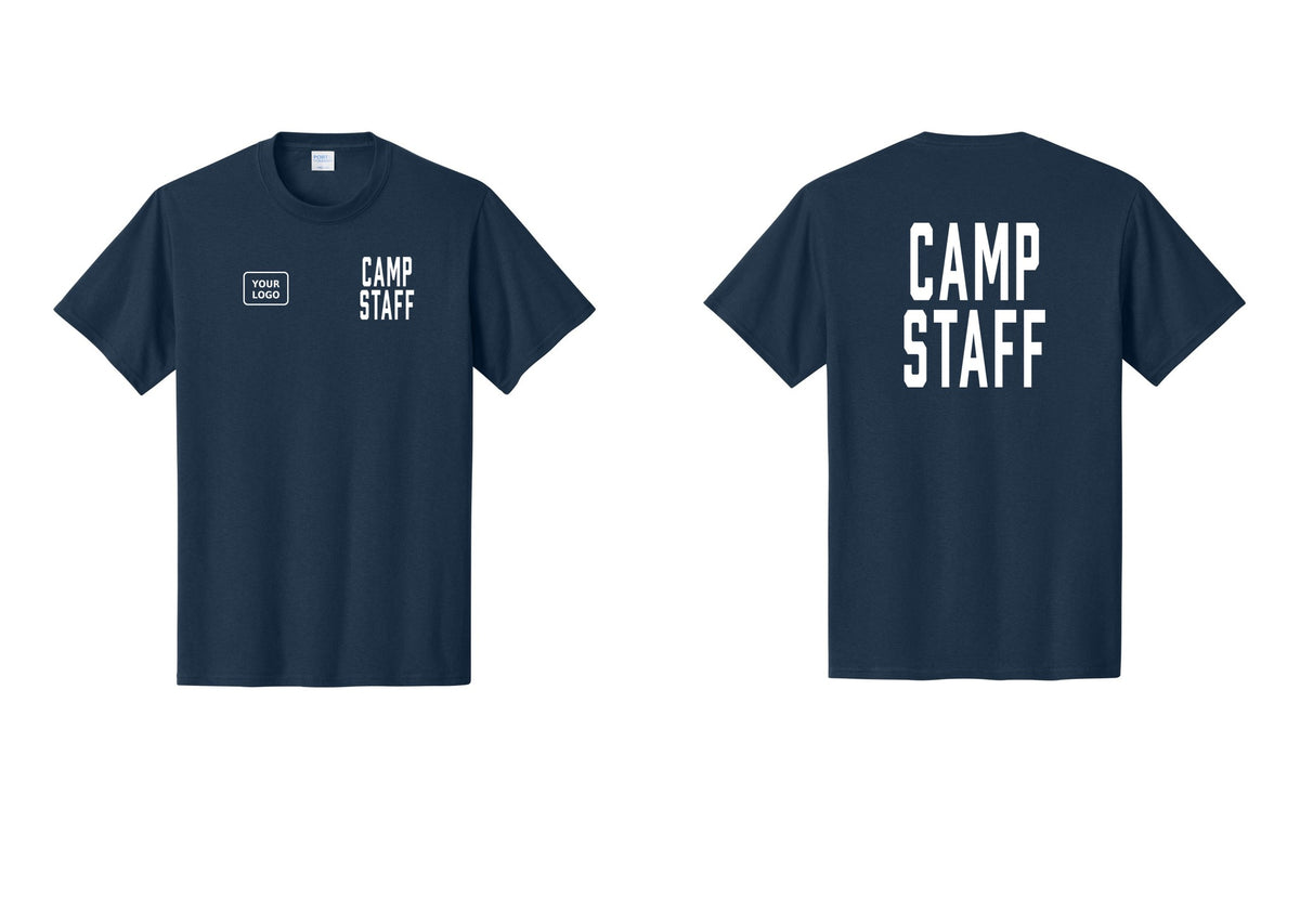 NYC Factory Unisex Custom Logo Camp Staff T-Shirt - CAMP STAFF + Your Logo + Back - Navy