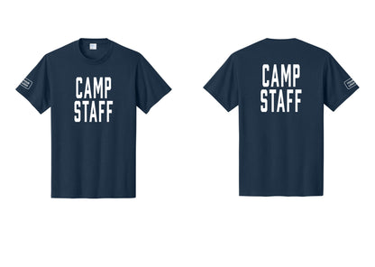 NYC Factory Unisex Custom Logo Camp Staff T-Shirt - Front + Back + Your Logo Sleeve - Navy