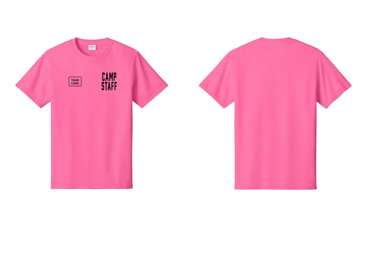 NYC Factory Unisex Custom Logo Camp Staff T-Shirt - CAMP STAFF + Your Logo - Neon Pink