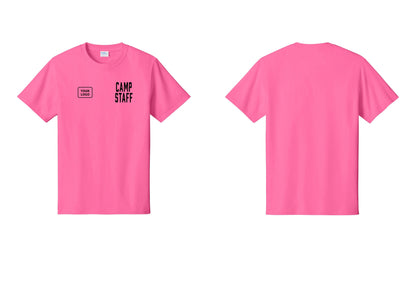 NYC Factory Unisex Custom Logo Camp Staff T-Shirt - CAMP STAFF + Your Logo - Neon Pink