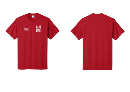 NYC Factory Unisex Custom Logo Camp Staff T-Shirt - CAMP STAFF + Your Logo - Red