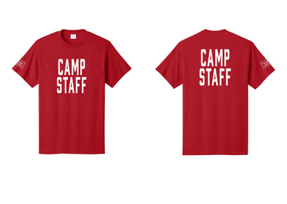 NYC Factory Unisex Custom Logo Camp Staff T-Shirt - Front + Back + Your Logo Sleeve - Red