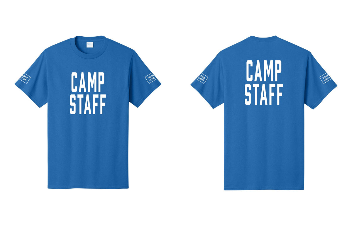 NYC Factory Unisex Custom Logo Camp Staff T-Shirt - Front + Back + Your Logo Sleeves - Royal