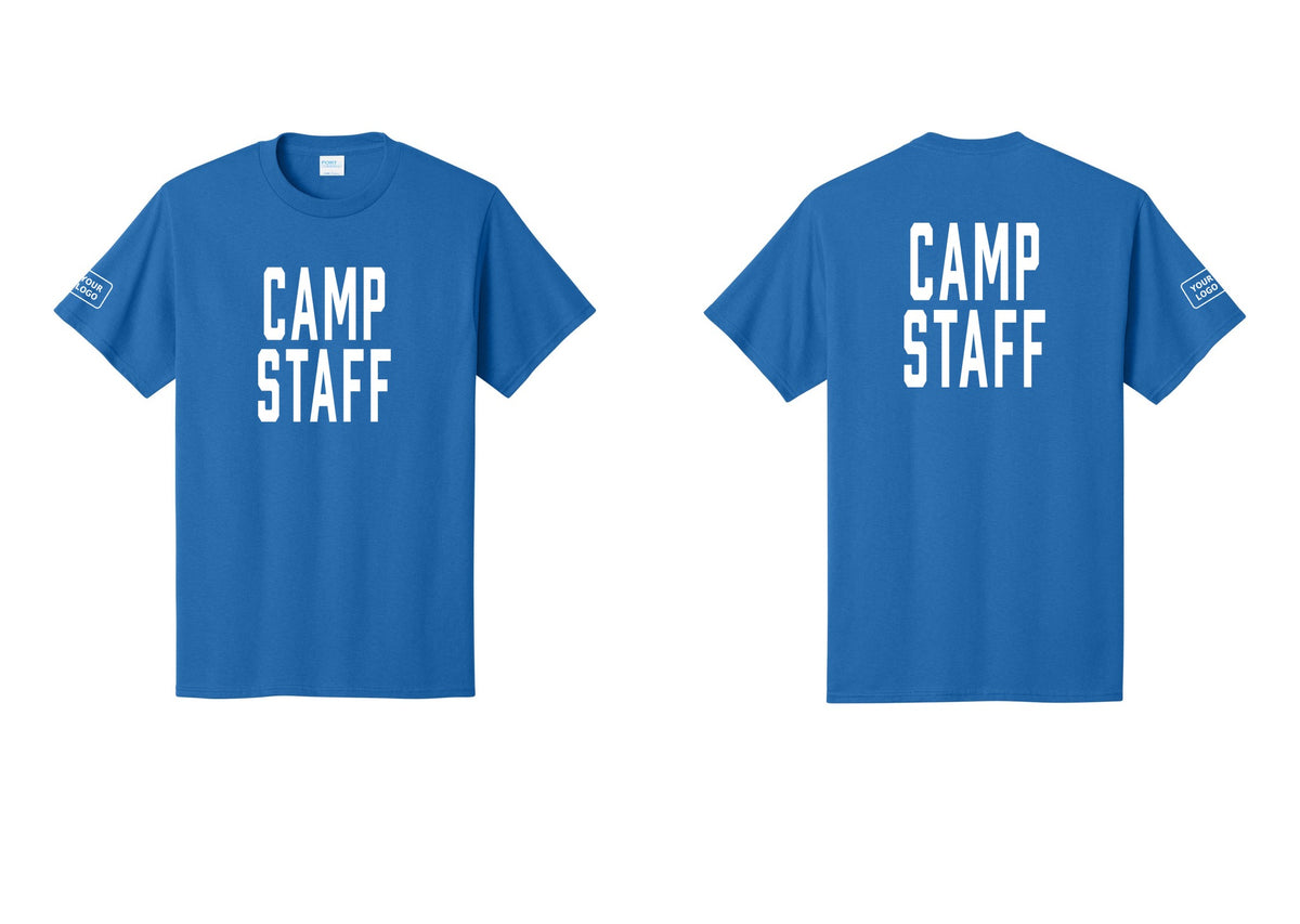 NYC Factory Unisex Custom Logo Camp Staff T-Shirt - Front + Back + Your Logo Sleeve - Royal