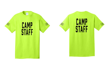 NYC Factory Unisex Custom Logo Camp Staff T-Shirt - Front + Back + Your Logo Sleeves - Safety Green