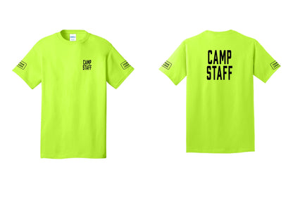 NYC Factory Custom Logo Camp Staff T-Shirt, Condensed Lettering - Chest + Back + Your Logo Sleeves - Safety Green