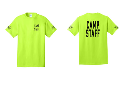 NYC Factory Unisex Custom Logo Camp Staff T-Shirt - Chest + Back + Your Logo Sleeves - Safety Green