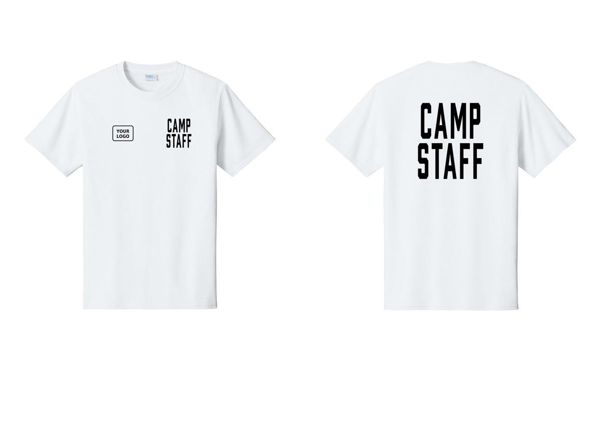 NYC Factory Unisex Custom Logo Camp Staff T-Shirt - CAMP STAFF + Your Logo + Back - White