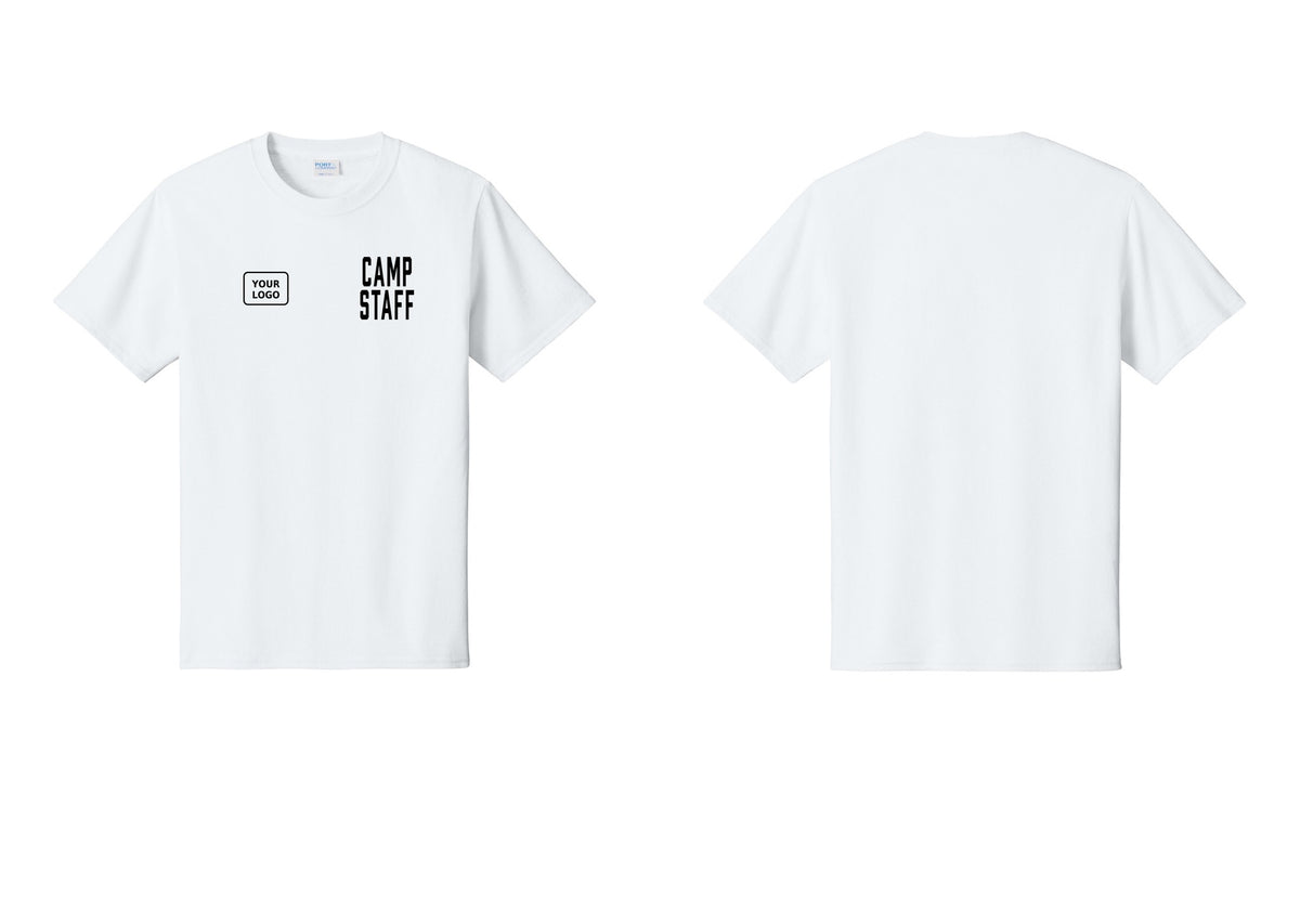 NYC Factory Unisex Custom Logo Camp Staff T-Shirt - CAMP STAFF + Your Logo - White
