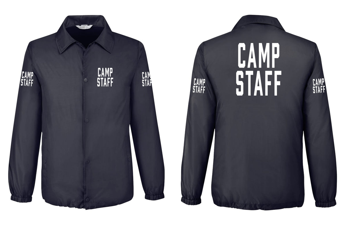 NYC Factory Camp Staff Snap-Front Coaches Jacket (Classic) - Chest + Back + Camp Staff Sleeves - Black