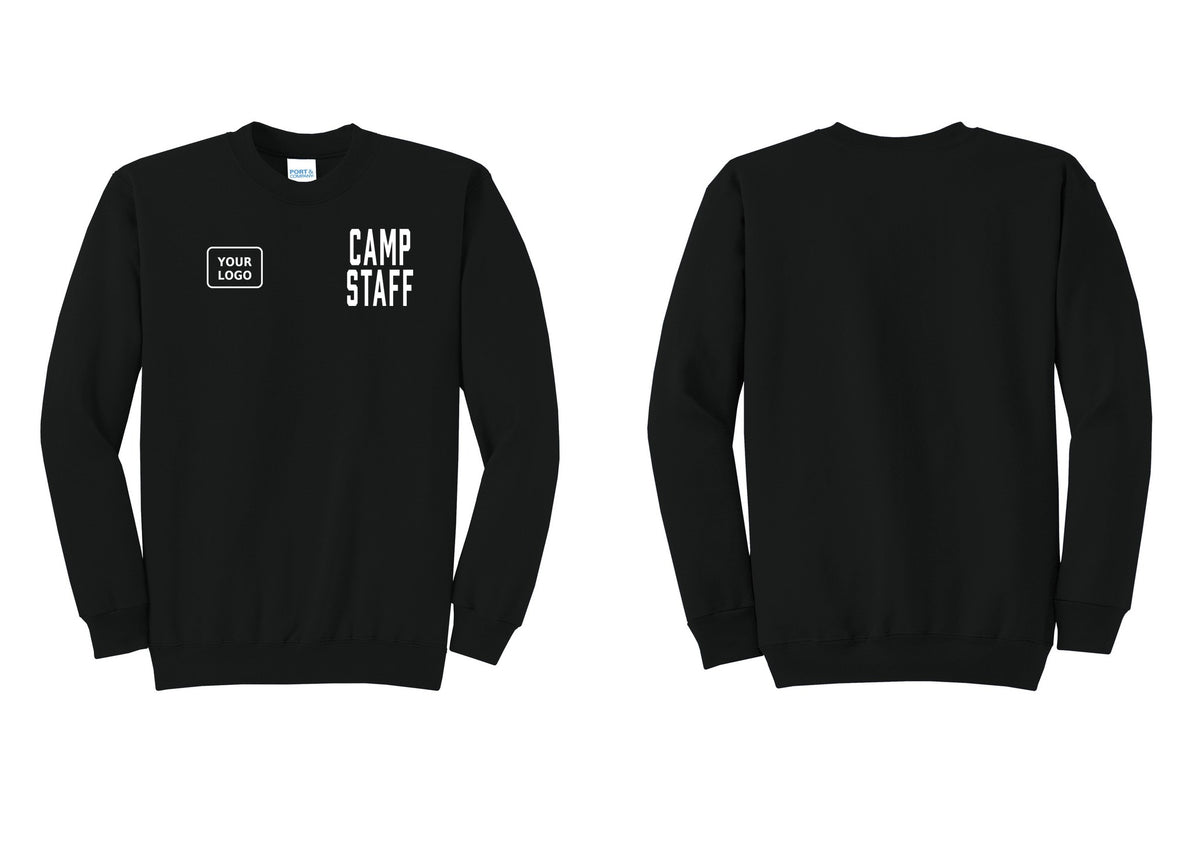 NYC Factory Custom Logo Camp Staff Cotton Fleece Crewneck Sweatshirt (Classic) - CAMP STAFF + Your Logo - Black