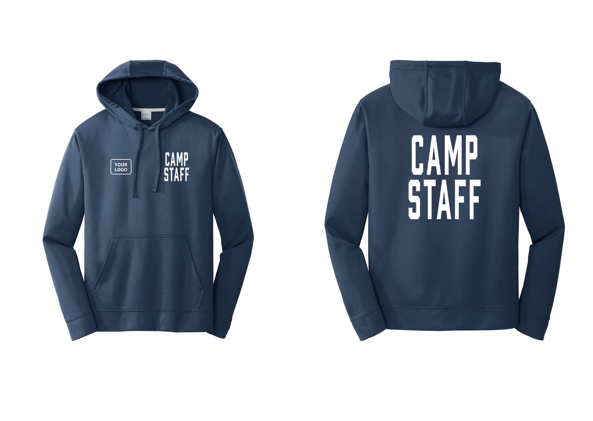 NYC Factory Custom Logo Camp Staff Performance Hooded Fleece Pullover Sweatshirt (Classic) - CAMP STAFF + Your Logo + Back - Navy