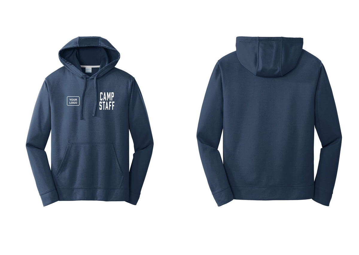 NYC Factory Custom Logo Camp Staff Performance Hooded Fleece Pullover Sweatshirt (Classic) - CAMP STAFF + Your Logo - Navy