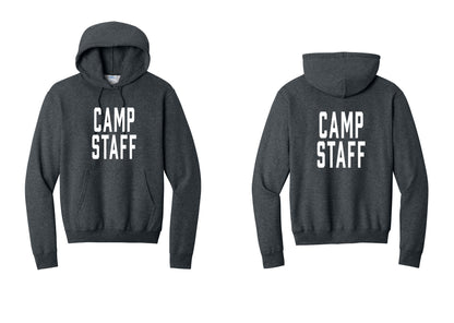 NYC Factory Camp Staff Cotton Fleece Pullover Hoodie (Classic) - Front + Back - Dark Heather Grey