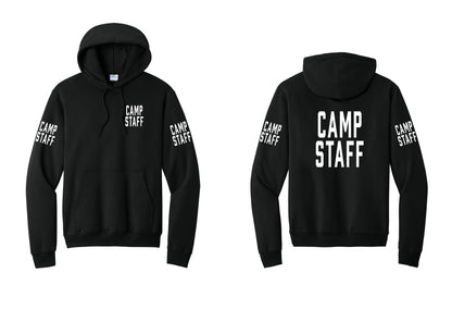 NYC Factory Camp Staff Cotton Fleece Pullover Hoodie (Classic) - Chest + Back + Camp Staff Sleeves - Black