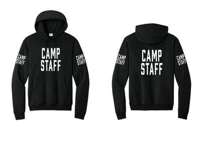 NYC Factory Camp Staff Cotton Fleece Pullover Hoodie (Classic) - Front + Back + Camp Staff Sleeves - Black