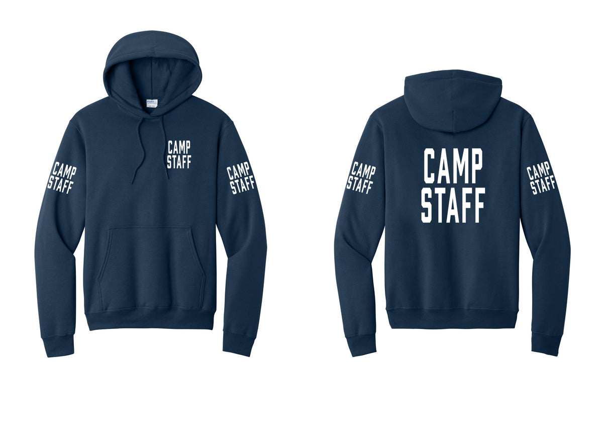 NYC Factory Camp Staff Cotton Fleece Pullover Hoodie (Classic) - Chest + Back + Camp Staff Sleeves - Navy