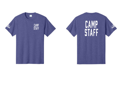 NYC Factory Unisex Camp Staff Classic T-Shirt - Chest + Back + US Flag Sleeve - Heather Purple
