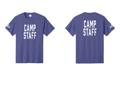 NYC Factory Unisex Camp Staff Classic T-Shirt - Front + Back + US Flag Sleeve - Heather Purple