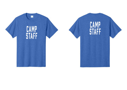 NYC Factory Camp Staff T-Shirt, Condensed Lettering - Front + Back - Heather Royal