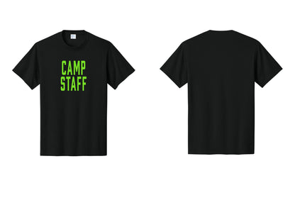 NYC Factory Camp Staff T-Shirt, Condensed Lettering - Front Only - Black / Neon