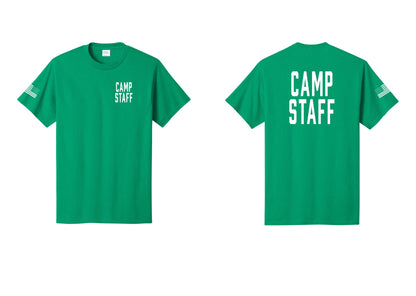 NYC Factory Unisex Camp Staff Classic T-Shirt - Chest + Back + US Flag Sleeve - Kelly