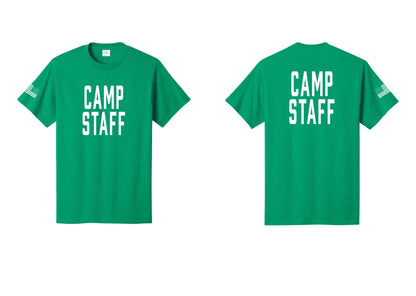 NYC Factory Unisex Camp Staff Classic T-Shirt - Front + Back + US Flag Sleeve - Kelly