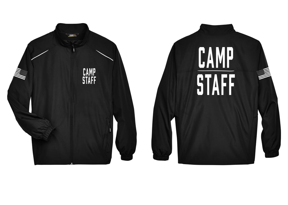 NYC Factory Camp Staff Reflective Lightweight Jacket (Classic) - Chest + Back + US Flag Sleeve - Black