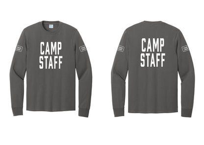 NYC Factory Custom Logo Camp Staff Cotton Long Sleeve T-Shirt (Classic) - Front + Back + Your Logo Sleeves - Charcoal