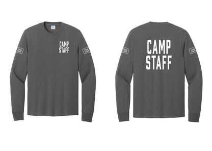NYC Factory Custom Logo Camp Staff Cotton Long Sleeve T-Shirt (Classic) - Chest + Back + Your Logo Sleeves - Charcoal