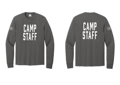 NYC Factory Custom Logo Camp Staff Cotton Long Sleeve T-Shirt (Classic) - Front + Back + Your Logo Sleeve - Charcoal