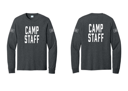 NYC Factory Custom Logo Camp Staff Cotton Long Sleeve T-Shirt (Classic) - Front + Back + Your Logo Sleeves - Dark Heather Grey