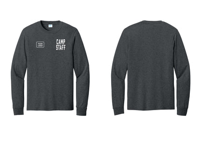 NYC Factory Custom Logo Camp Staff Cotton Long Sleeve T-Shirt (Classic) - CAMP STAFF + Your Logo - Dark Heather Grey